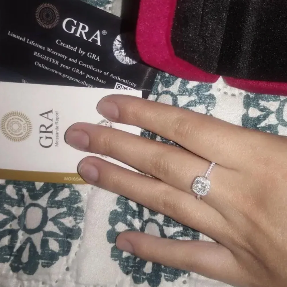 💍Beautiful Sterling Silver Classic .5C Cushion Cut Moissanite Diamond Ring.